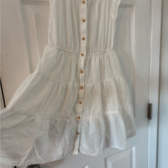 White Eyelet Tiered Mini Dress Cottagecore Boho Button Front M - Picture 4 of 7